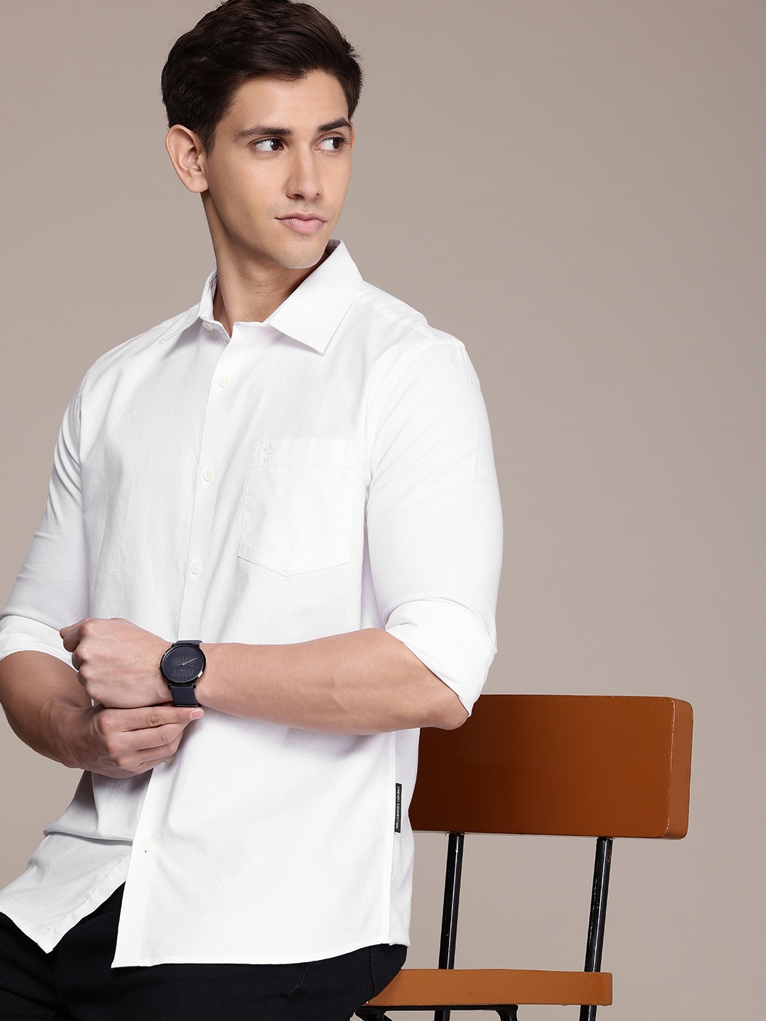 

French Connection Men Premium Slim Fit Pure Cotton Casual Shirt, White