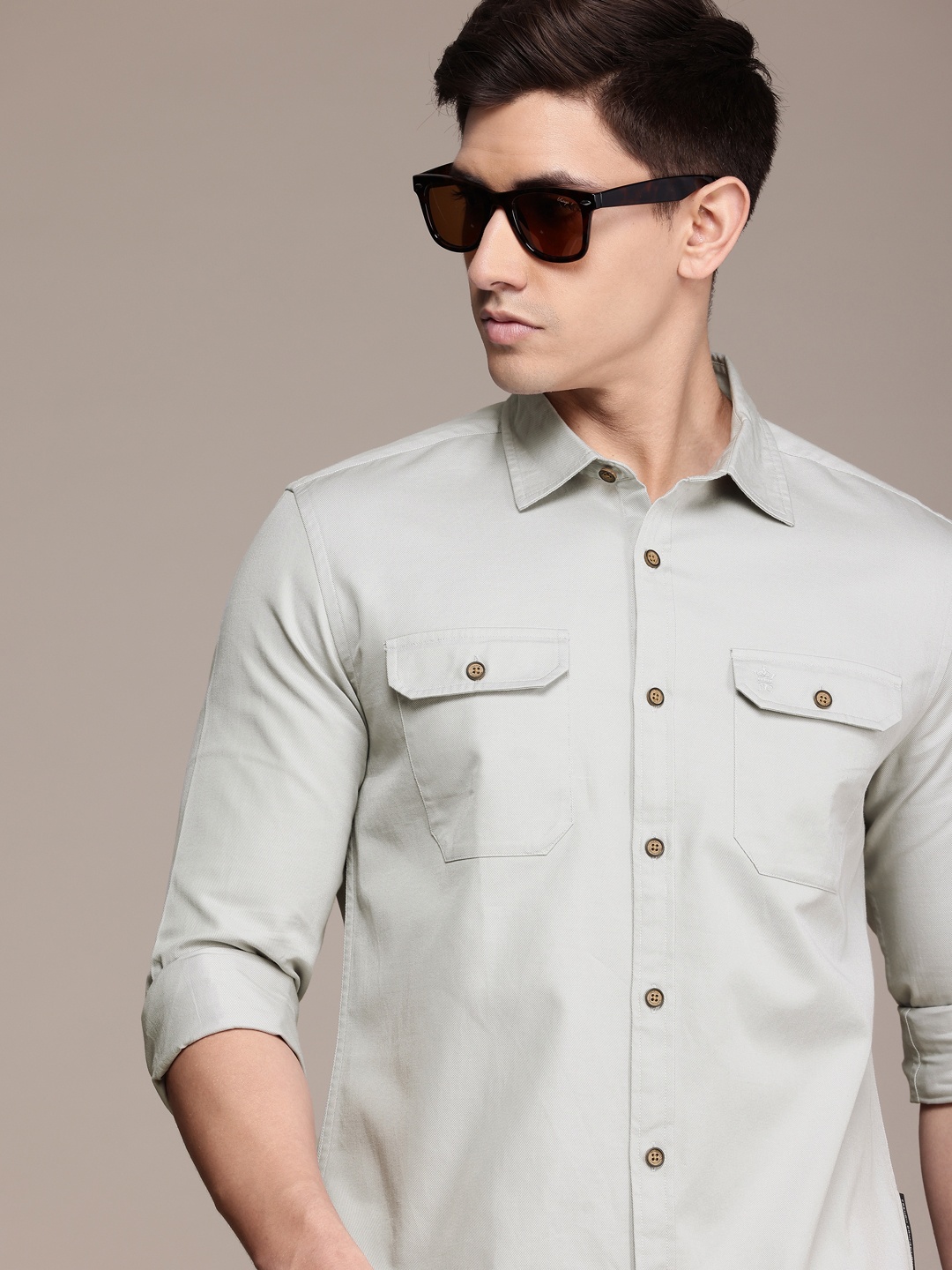 

French Connection Men Premium Slim Fit Pure Cotton Casual Shirt, Grey