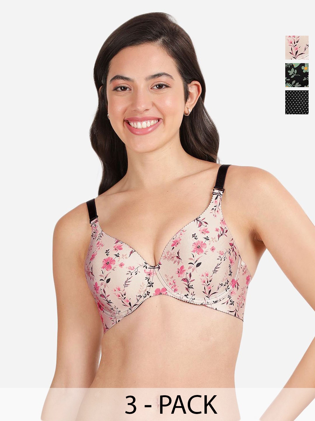 

shyawayPack Of 3 Floral Medium Coverage Lightly Padded T-shirt Bras shya-c3b-1676, Off white