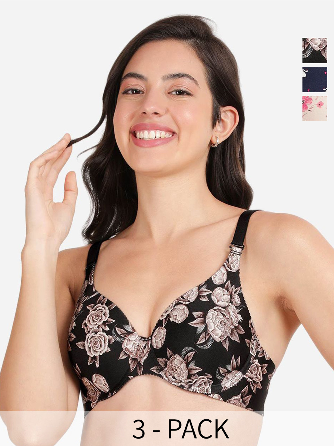 

shyaway Pack Of 3 Printed Medium Coverage Lightly Padded T-shirt Bra- All Day Comfort, Pink