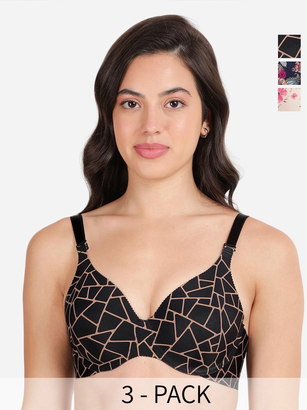 

shyaway Pack Of 3 Floral Printed Lightly Padded Medium Coverage Bra- All Day Comfort, Pink