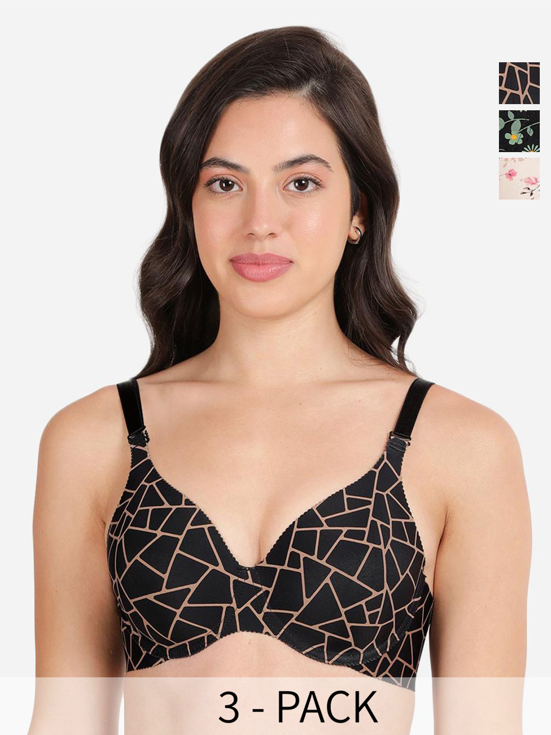 

shyaway Pack Of 3 Floral Printed Medium Coverage Underwired Lightly Padded bra, Pink
