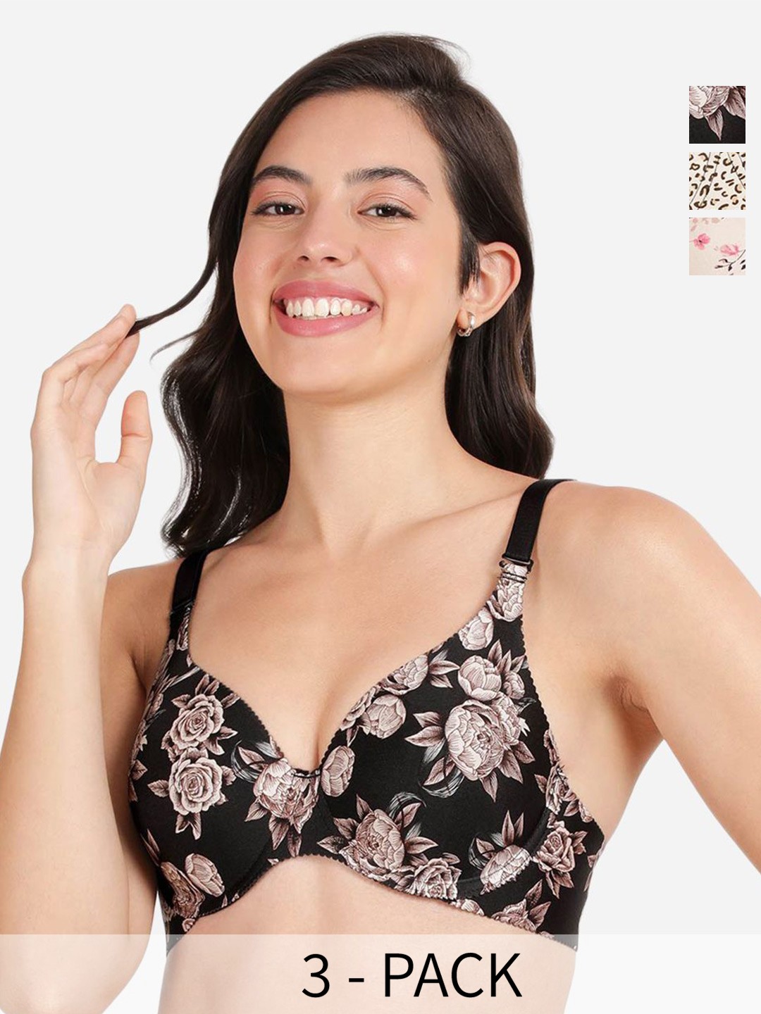 

shyaway women Pack of 3 Floral Medium Coverage Underwired Lightly Padded push up bra, Pink