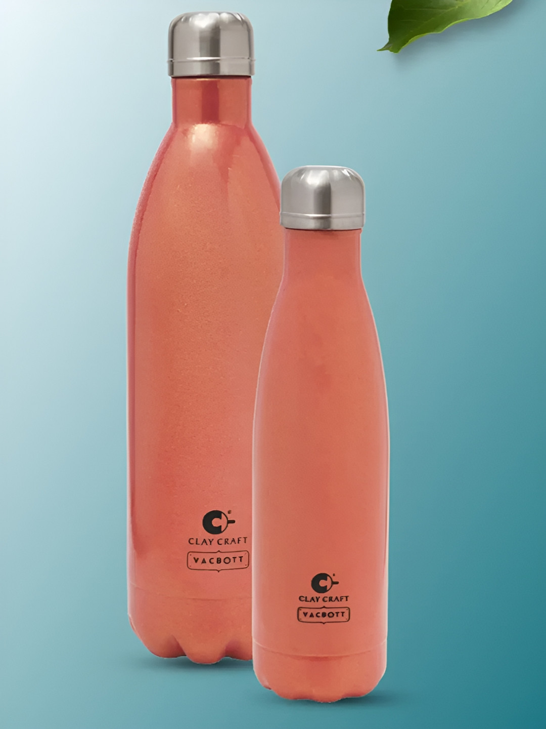 

CLAY CRAFT Orange 2 Pieces Stainless Steel Solid Double Wall Vacuum Water Bottles