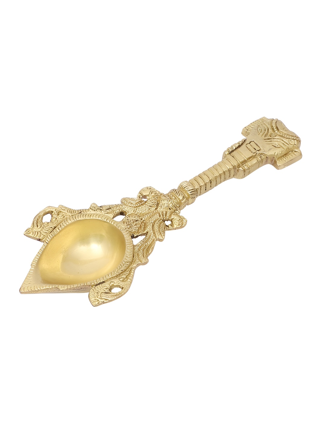 

Two Moustaches Gold toned Brass Ganesha Design Pooja Aarti Spoon