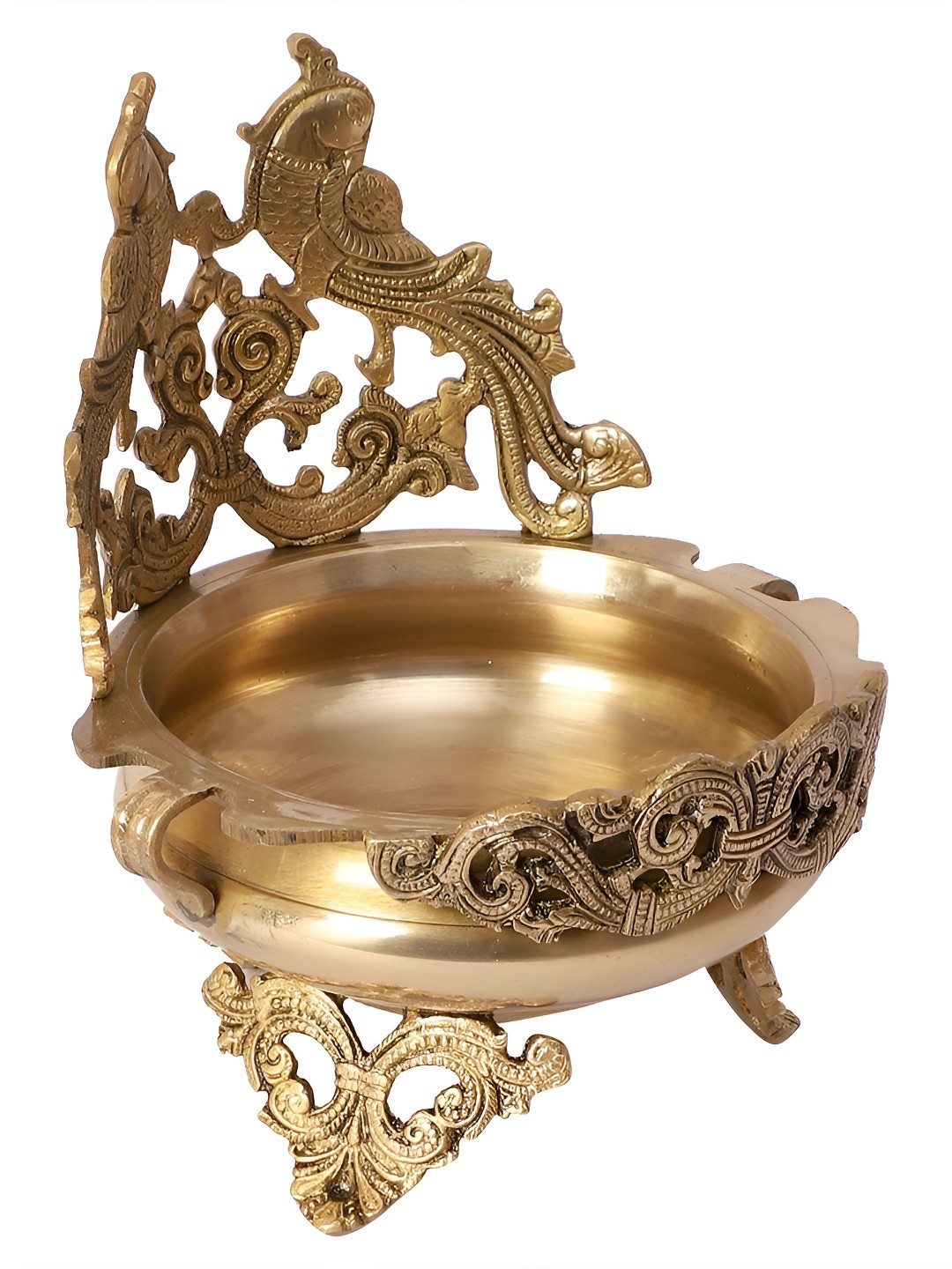 

Two Moustaches Twin Peacock Design Urli Bowl, Gold