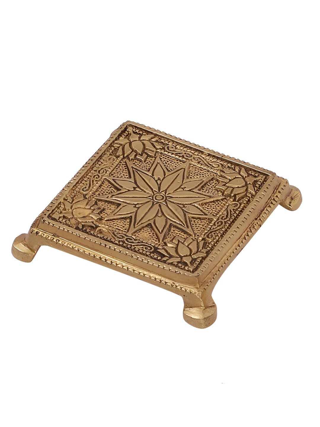 

Two Moustaches Gold toned Lotus Flower Design Brass Pooja Chowki,