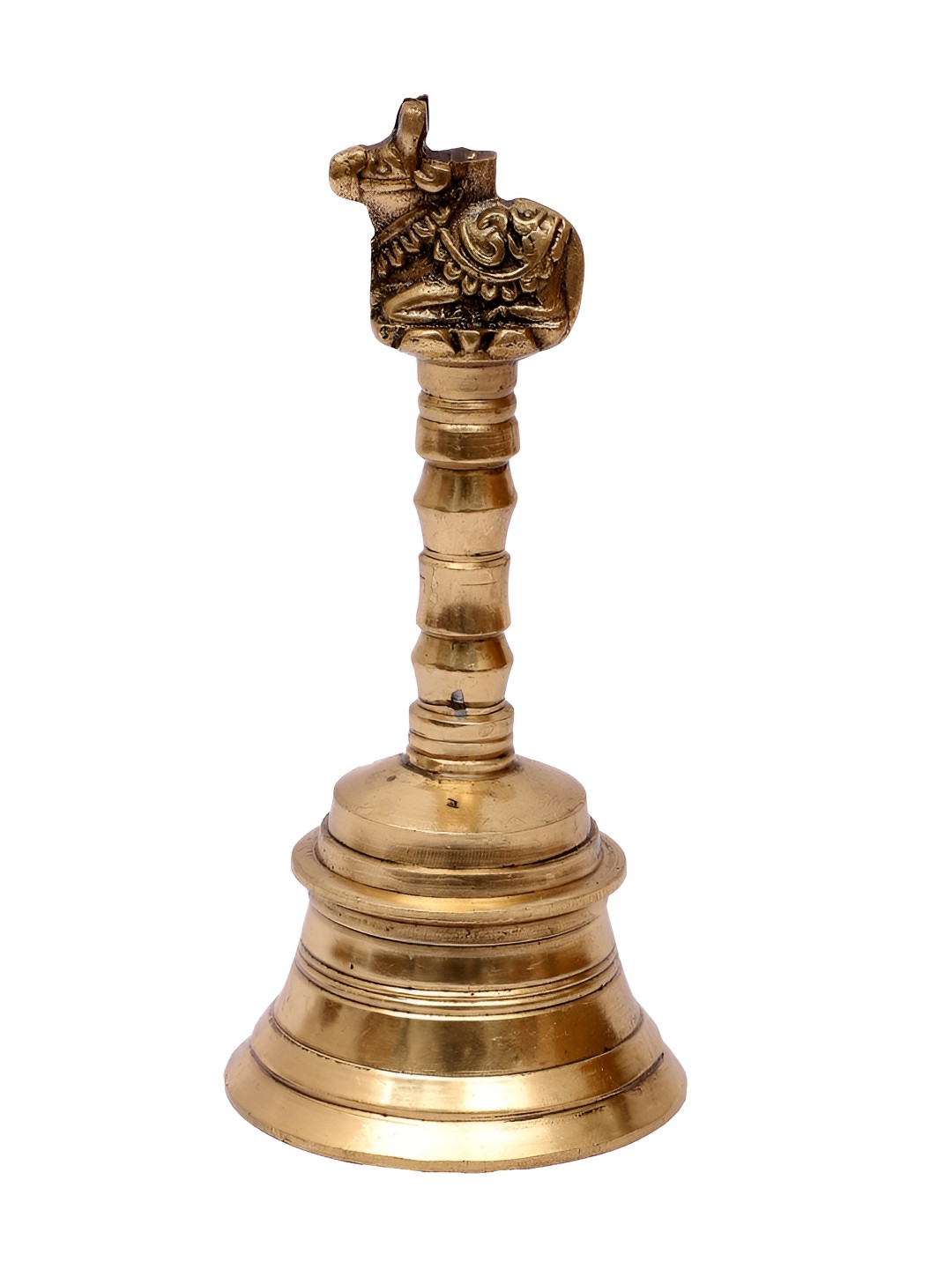 

Two Moustaches Yellow Nandi Design Brass Pooja Hand Bell, Gold