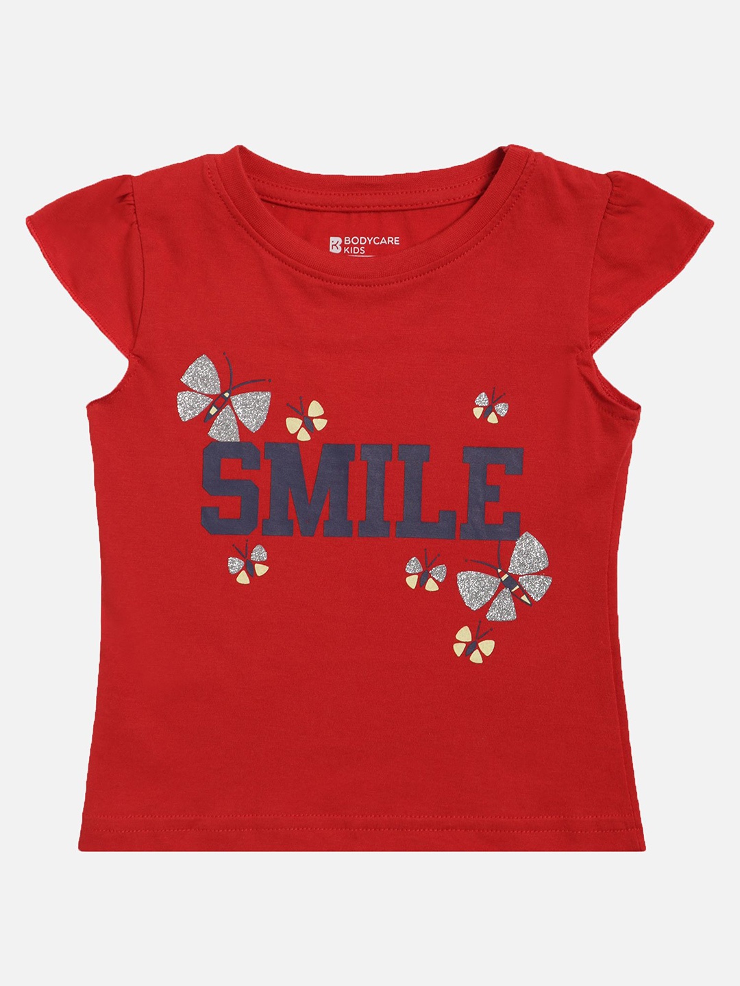 Bodycare Girls Typography Printed Cotton T-shirt, Red