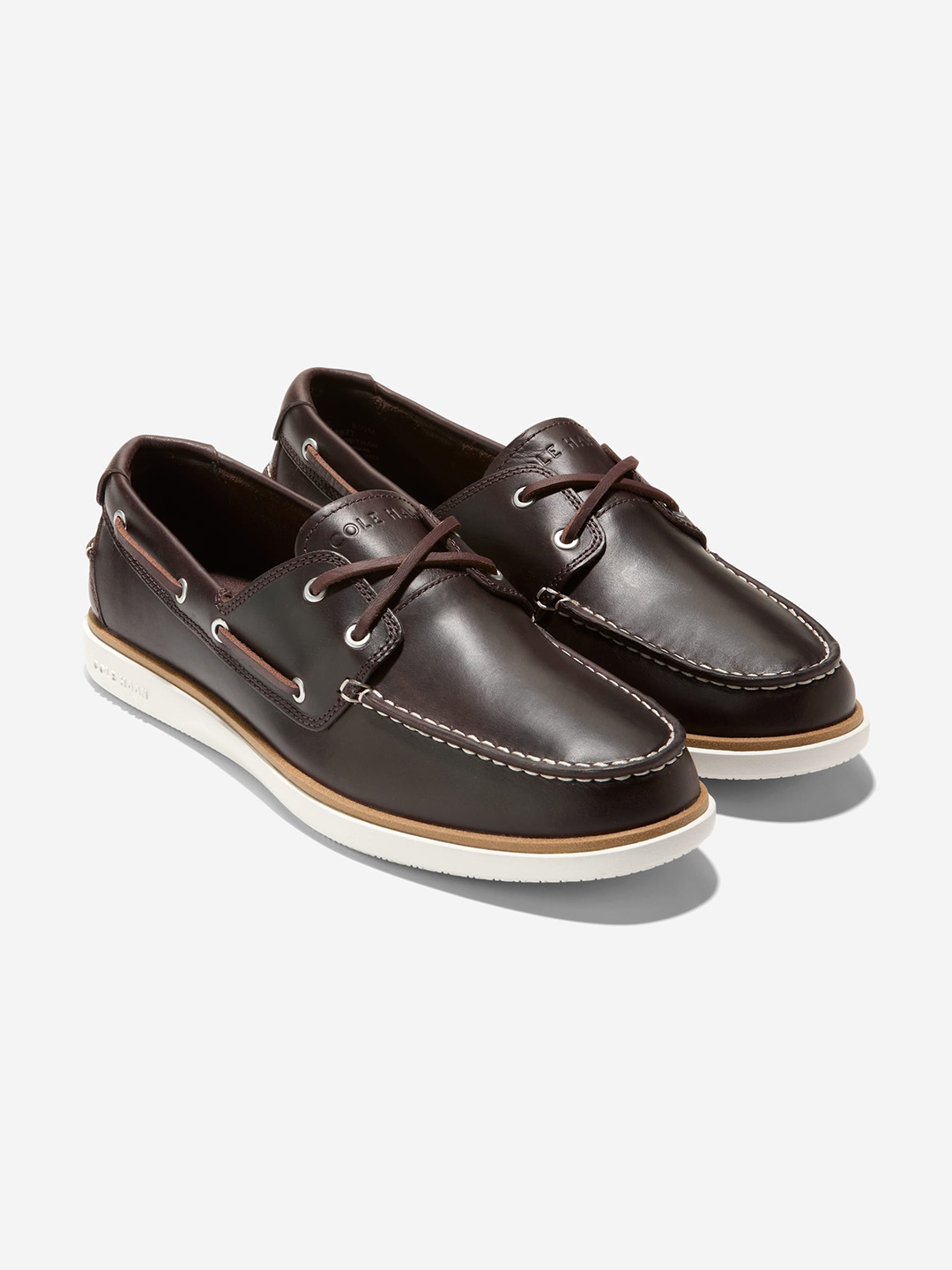 

Cole Haan Men Round Toe Leather Boat Shoes, Brown