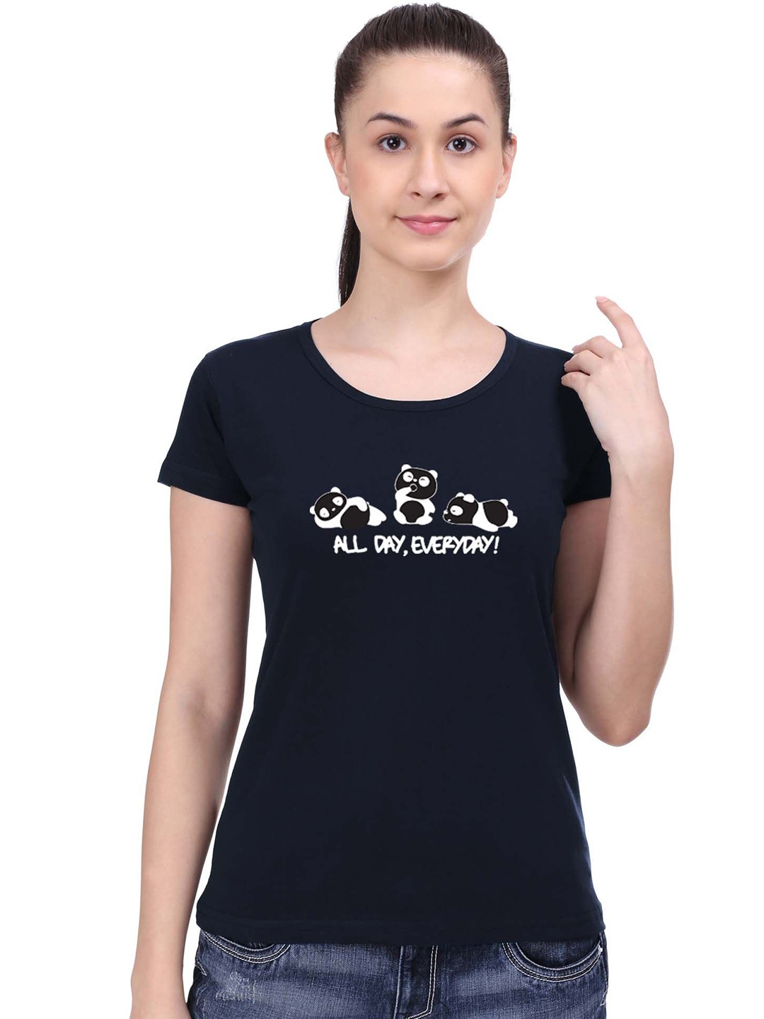 

STATUS MANTRA Typography Printed Round Neck Pure Cotton T-shirt, Navy blue