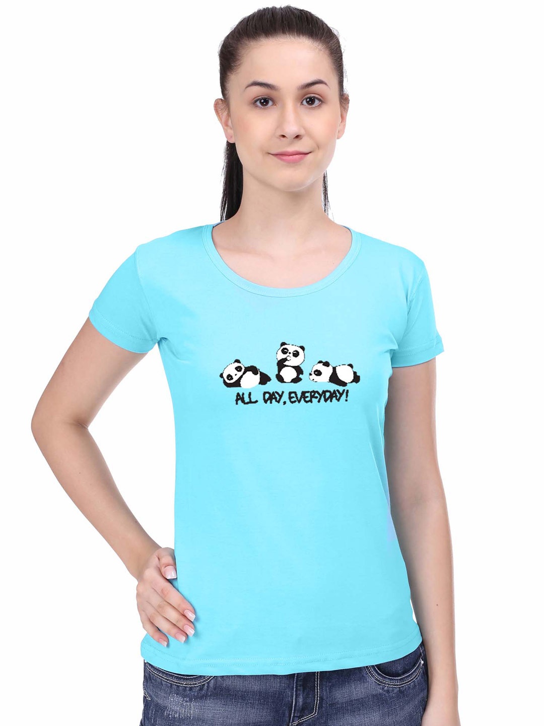 

STATUS MANTRA Women Graphic Printed Cotton T-shirt, Turquoise blue