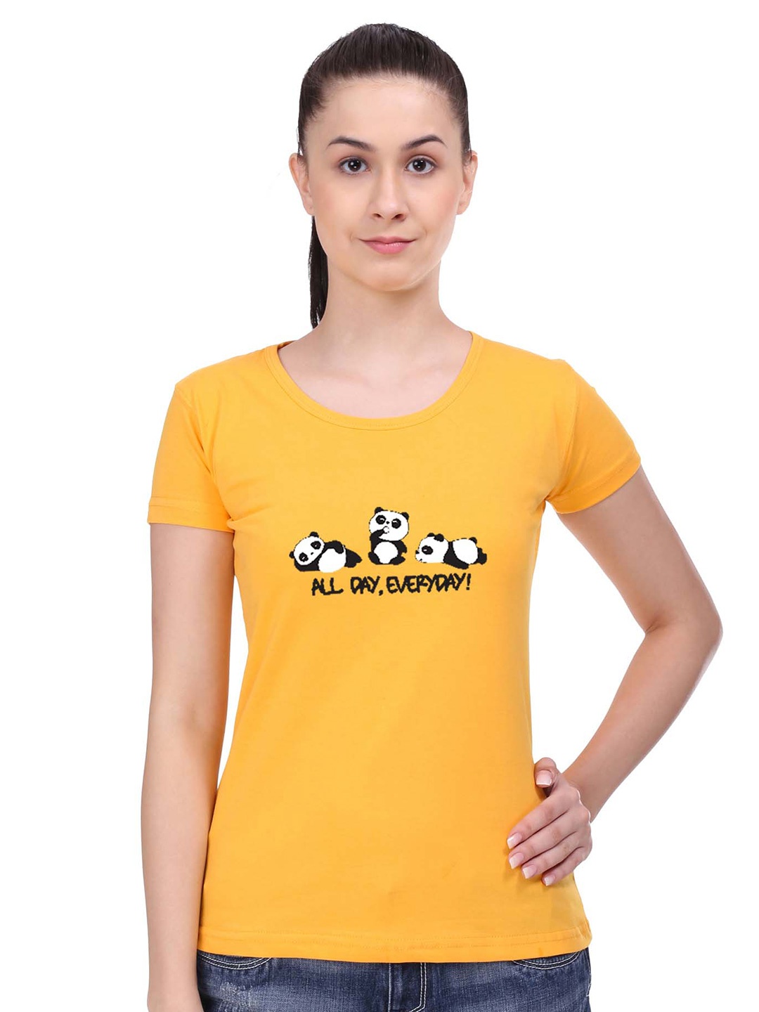 STATUS MANTRA Typography Printed Round Neck Pure Cotton T-shirt, Yellow