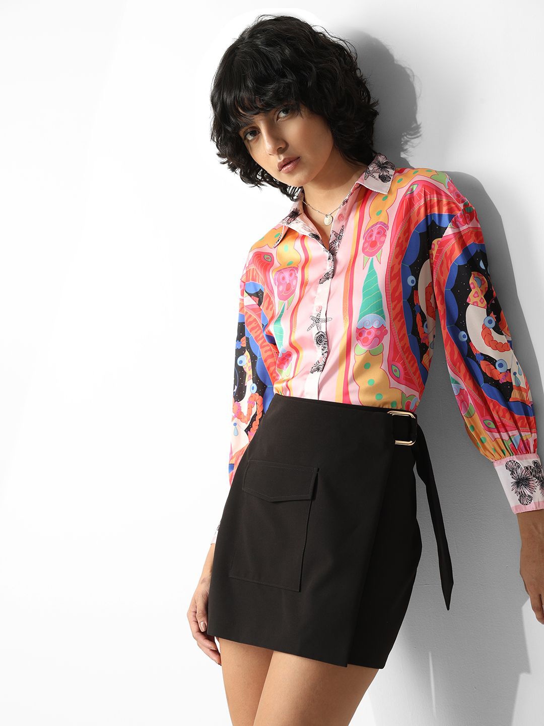 

ONLY ONLDOLL ARTIST LS Abstract Printed Spread Collar Casual Shirt, Pink