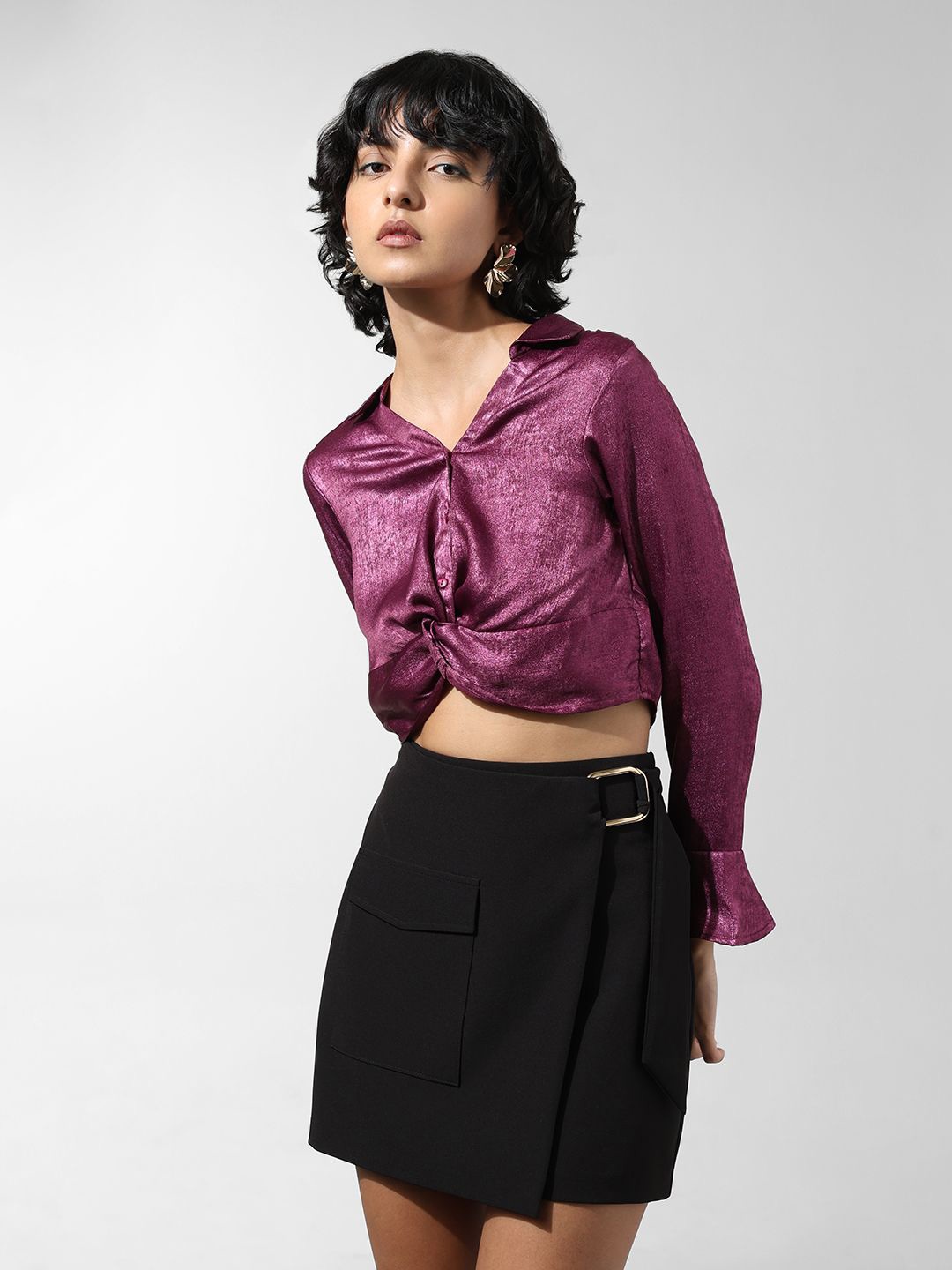

ONLY Spread Collar Party Shirt, Purple