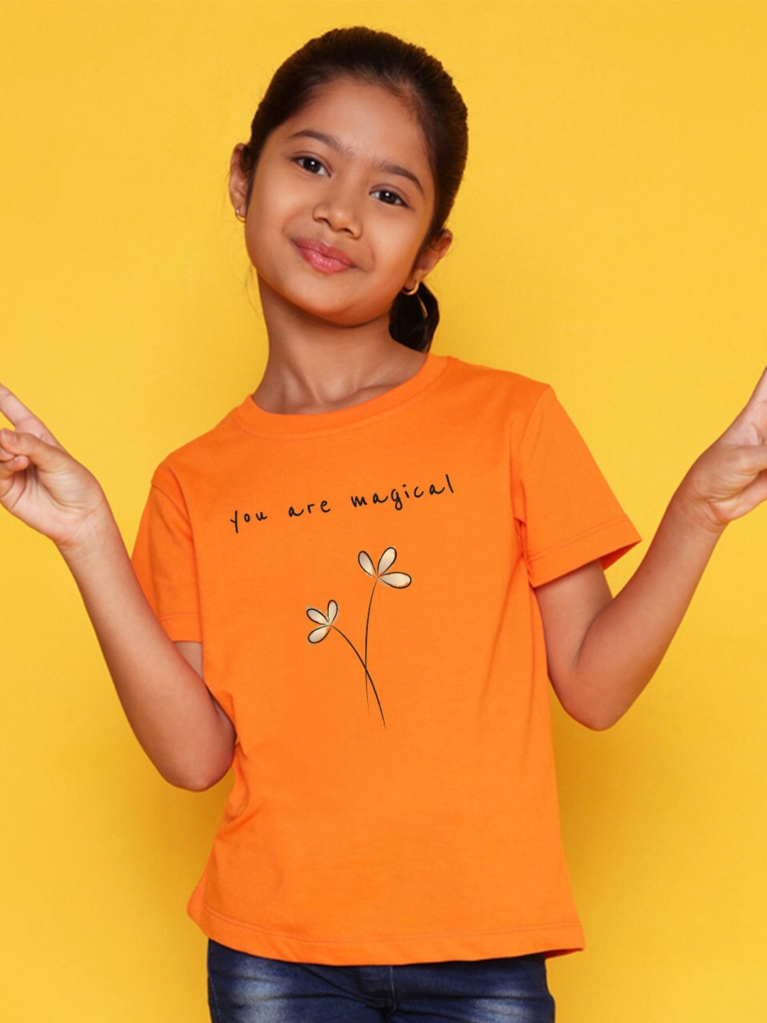 

NUSYL Girls V-Neck Pockets T-shirt, Orange