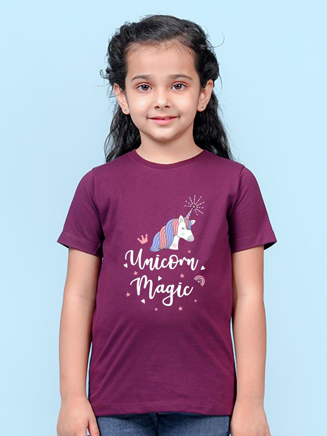 

NUSYL Girls Typography Printed Pockets T-shirt, Maroon