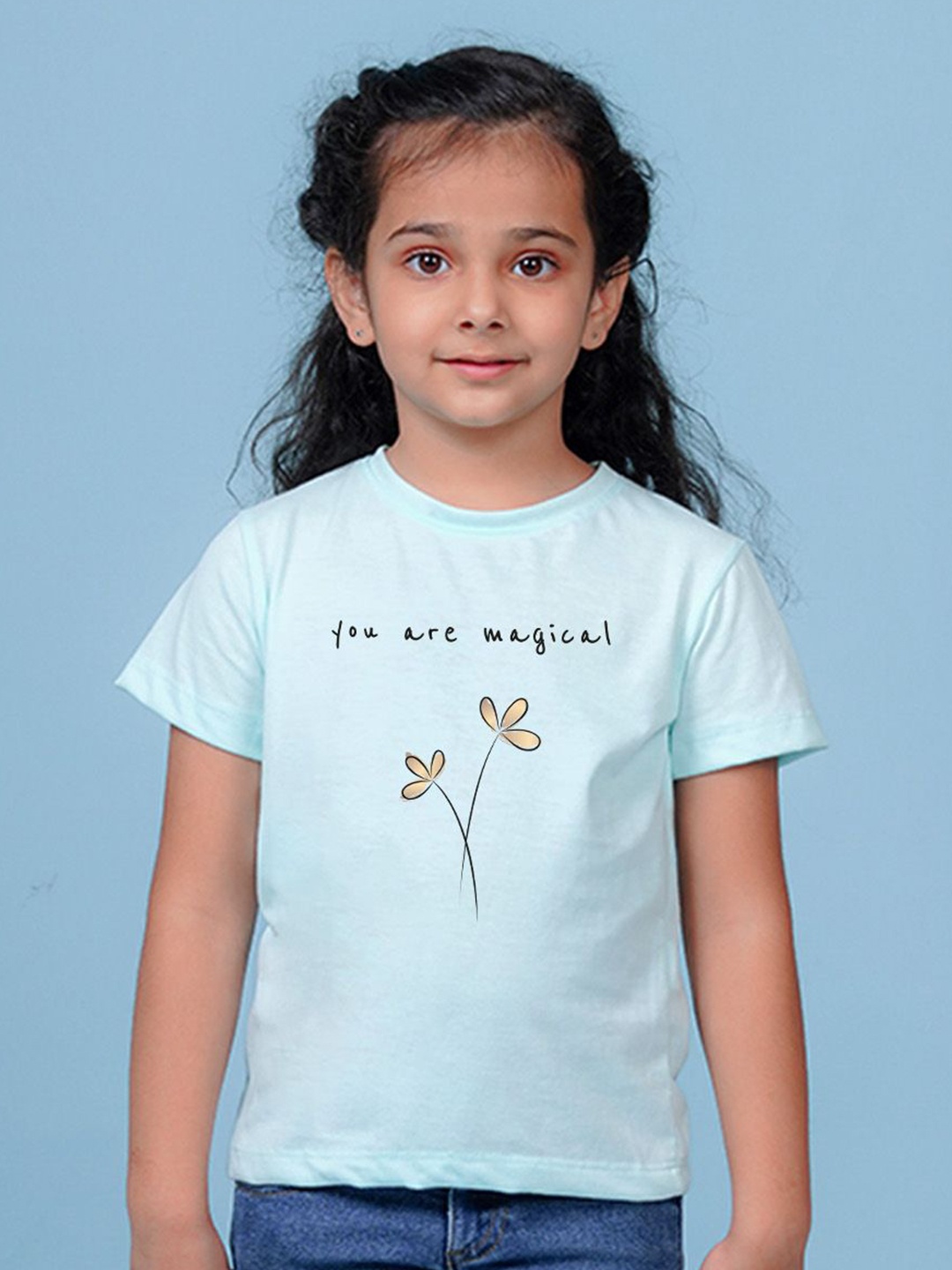 NUSYL Girls Typography Printed T-shirt, Blue