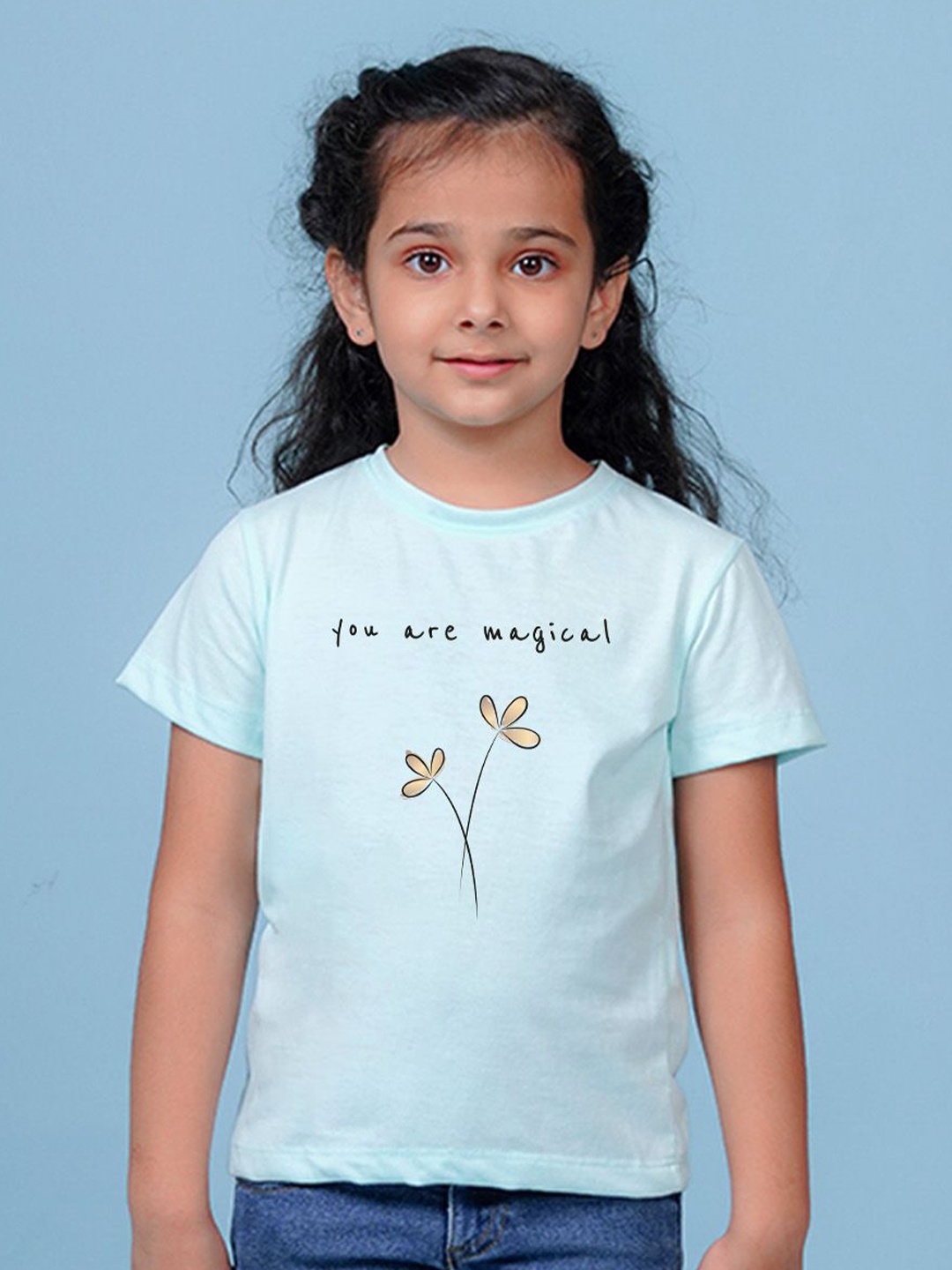 

NUSYL Girls Typography Printed T-shirt, Blue