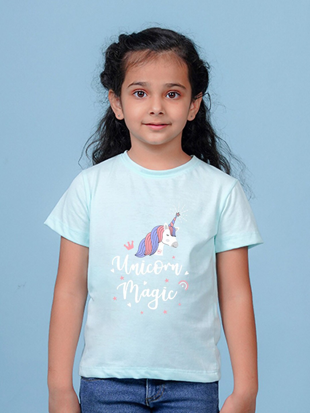 

NUSYL Girls Graphic Printed Round Neck T-shirt, Blue