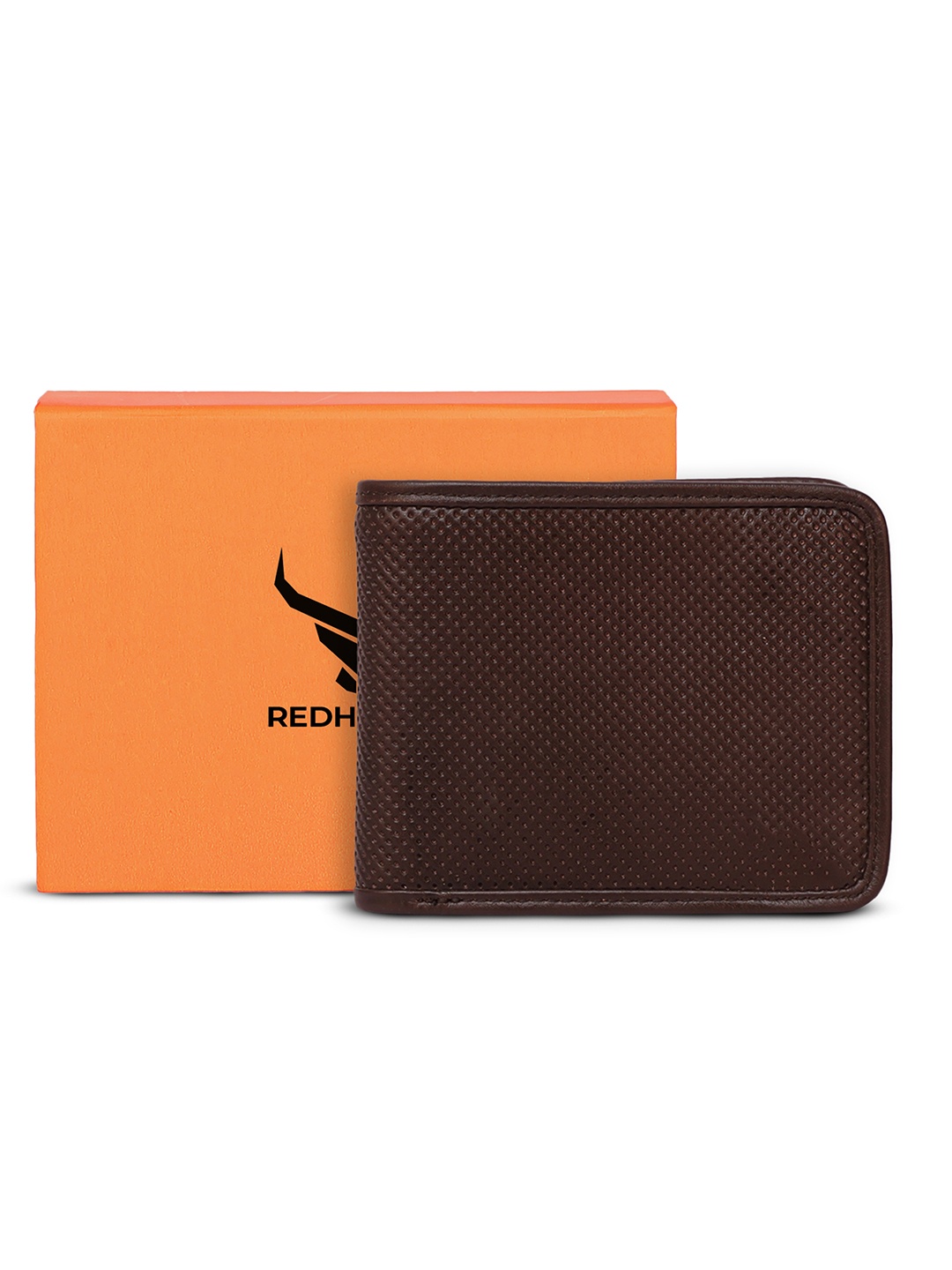 

REDHORNS Men Textured Leather Two Fold Wallet, Coffee brown
