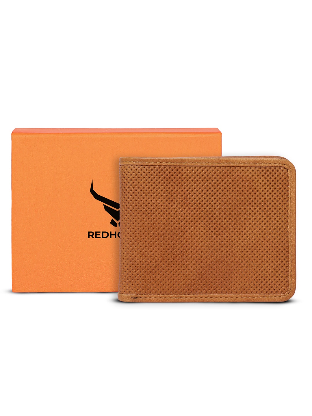 

REDHORNS Men Leather Two Fold Wallet, Tan