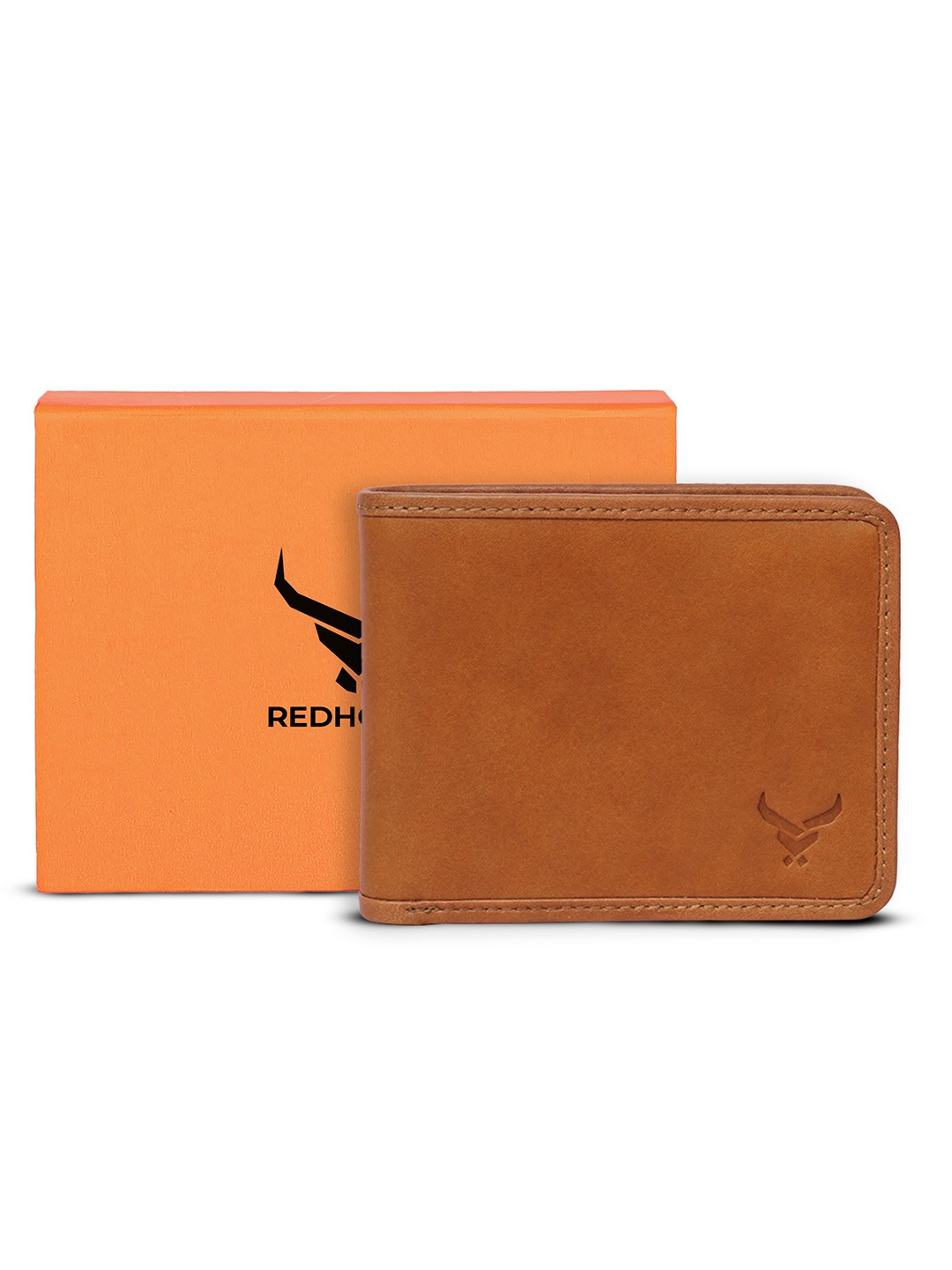 

REDHORNS Men Leather Two Fold Wallet, Tan