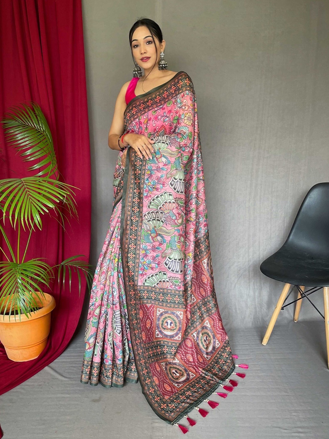 

Panzora Kalamkari Saree, Pink