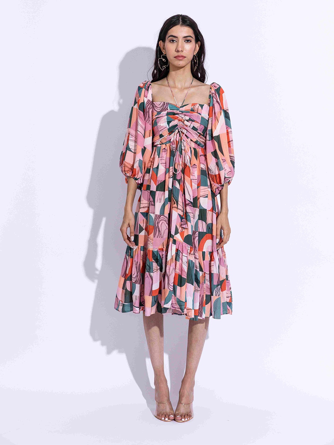 

AROOP INDIA Printed Midi Dress, Multi