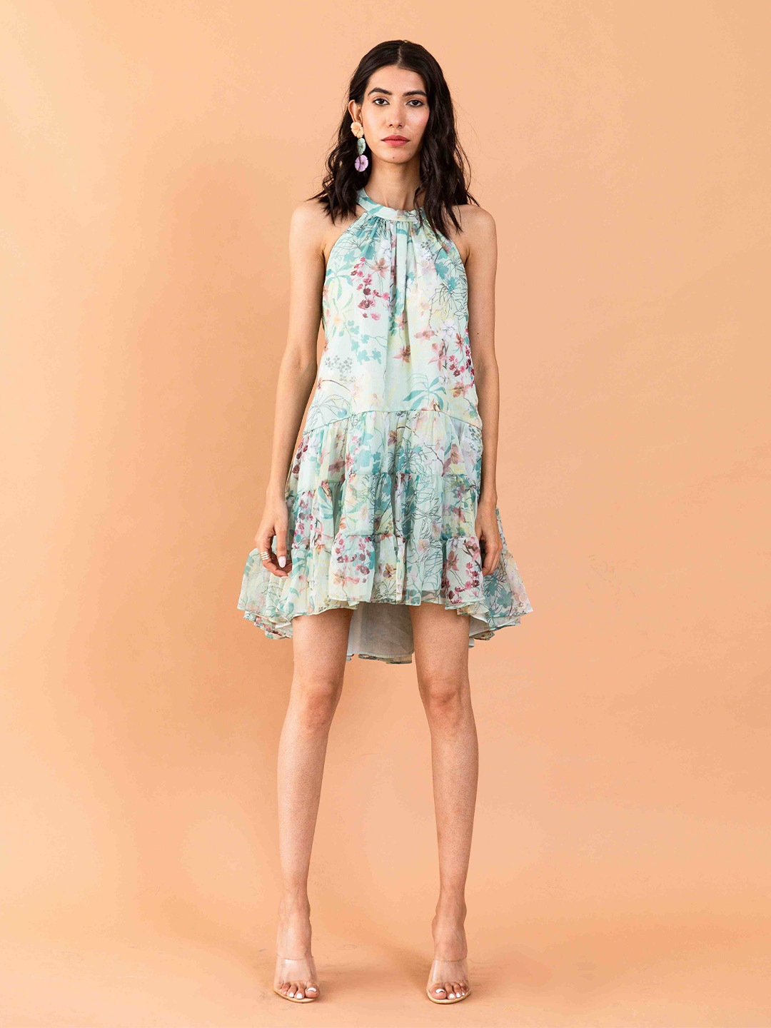 

AROOP INDIA Floral Print A-Line Dress, Sea green