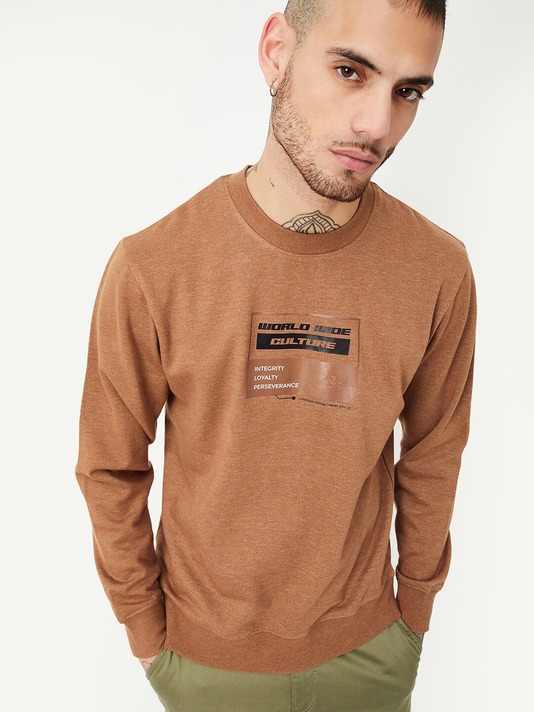 

max Men Printed Sweatshirt, Brown