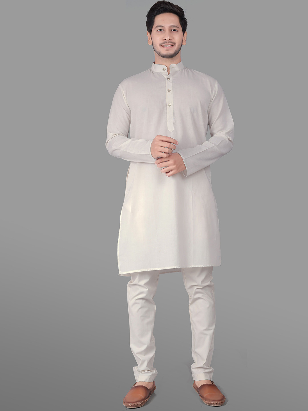 

amzira Pure Cotton Straight Kurta With Trousers Set, Cream