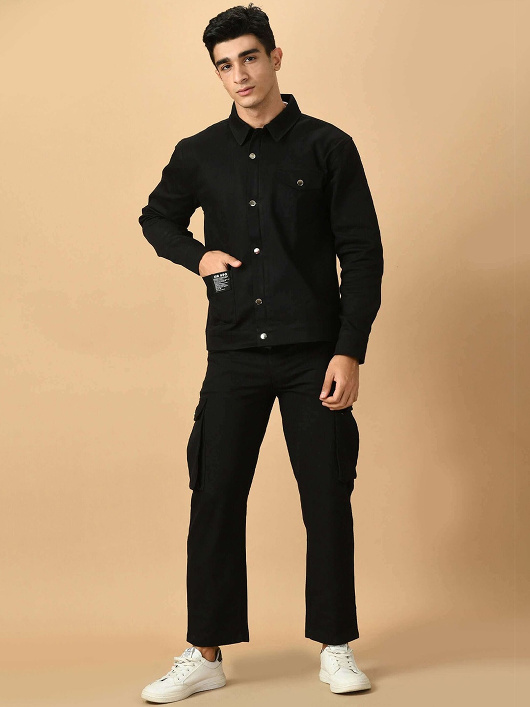 

OFFMINT Spread Collar Lightweight Cotton Denim Jacket, Black