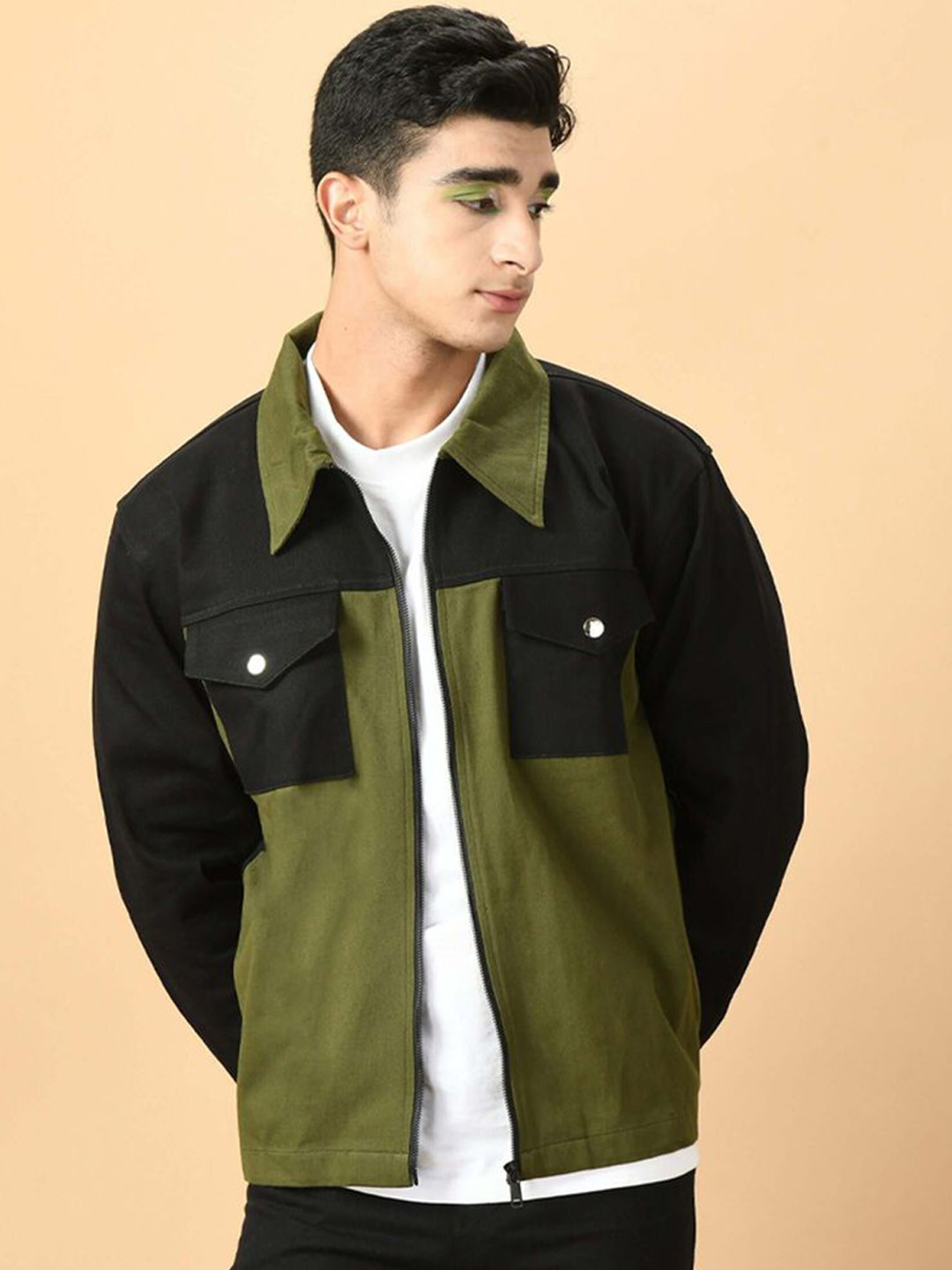 

OFFMINT Colourblocked Lightweight Denim Jacket, Black