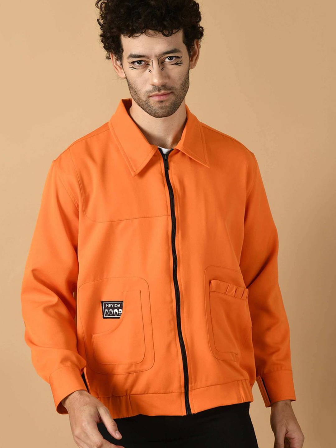

OFFMINT Spread Collar Lightweight Cotton Open Front Jacket, Orange