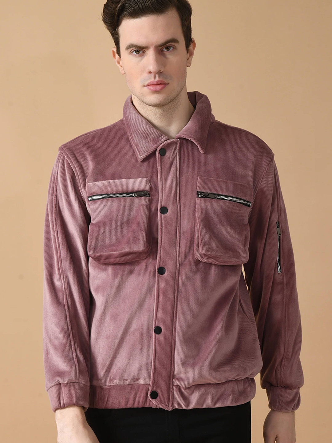 

OFFMINT Cotton Lightweight Tailored Jacket with Embroidered, Mauve