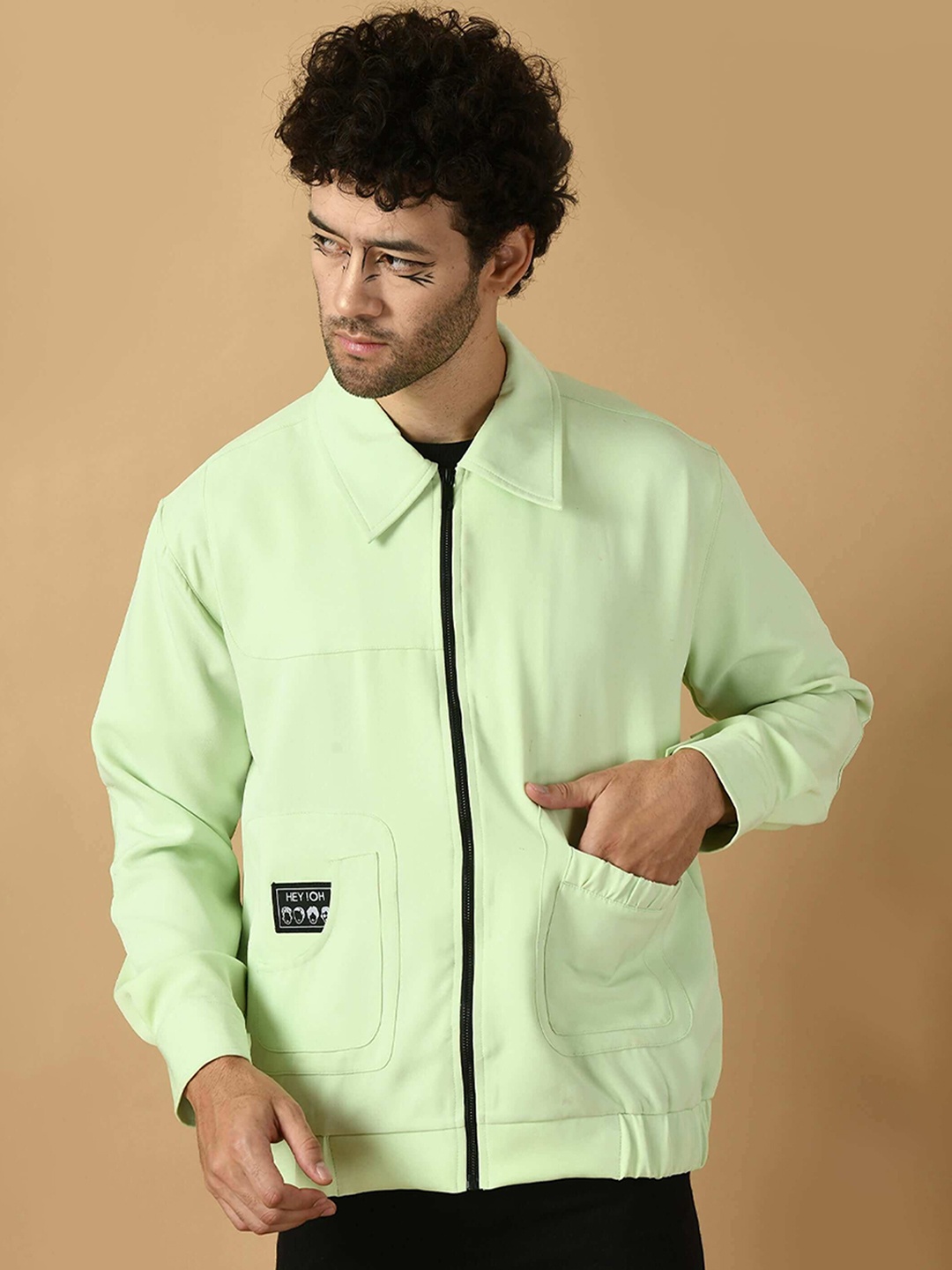 

OFFMINT Spread Collar Lightweight Cotton Open Front Jacket, Green