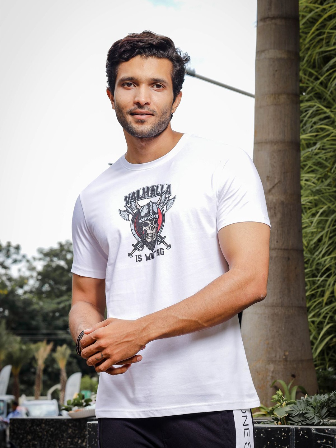 

ONE SKY Printed Round Neck Short Sleeves Pure Cotton T-shirt, White
