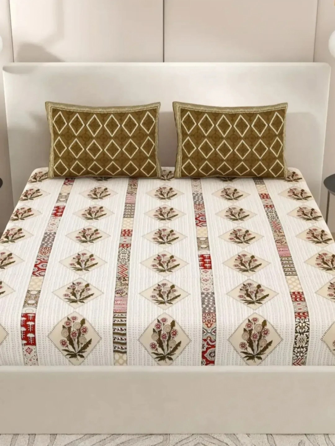 

LIVING ROOTS Super King Size Jaipur Block Print Cotton Double Bedsheet & 2 Pillow Covers, Brown