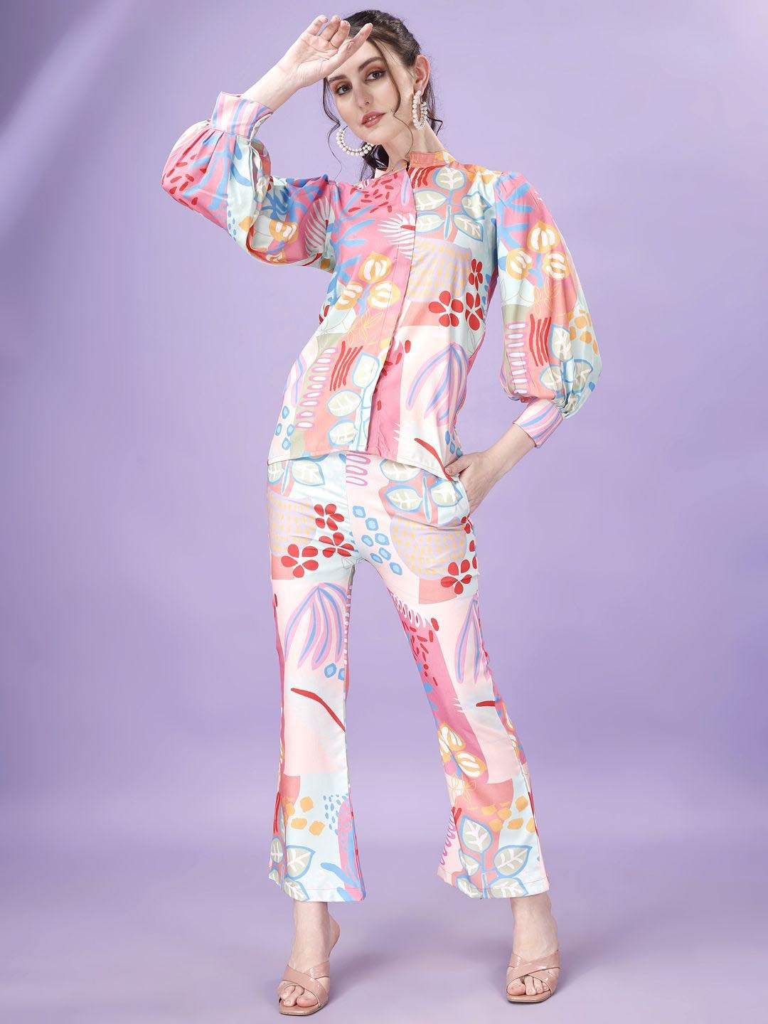 

ISHA TRADE Printed Shirt With Trousers Co-Ords, White