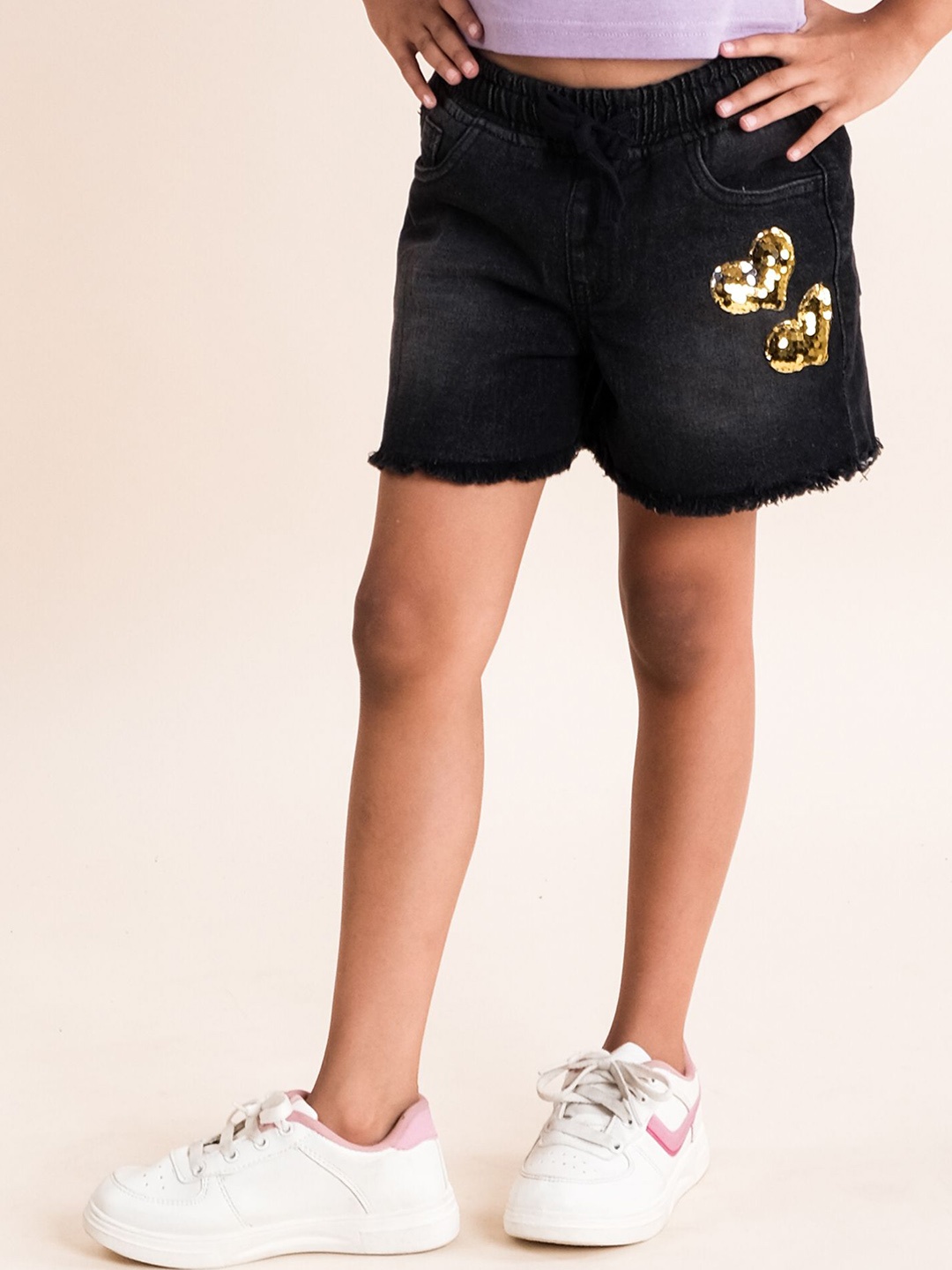 

KiddoPanti Girls Washed Denim Denim Shorts, Black