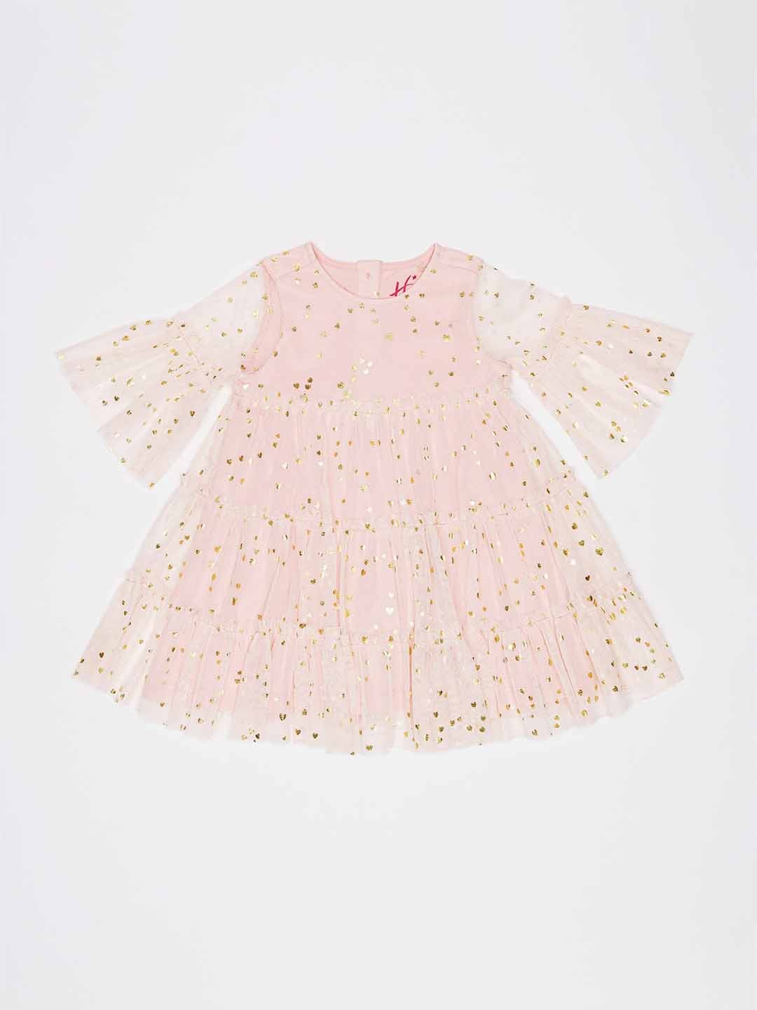 

H By Hamleys Floral Print Flared Sleeve Fit & Flare Dress, Pink