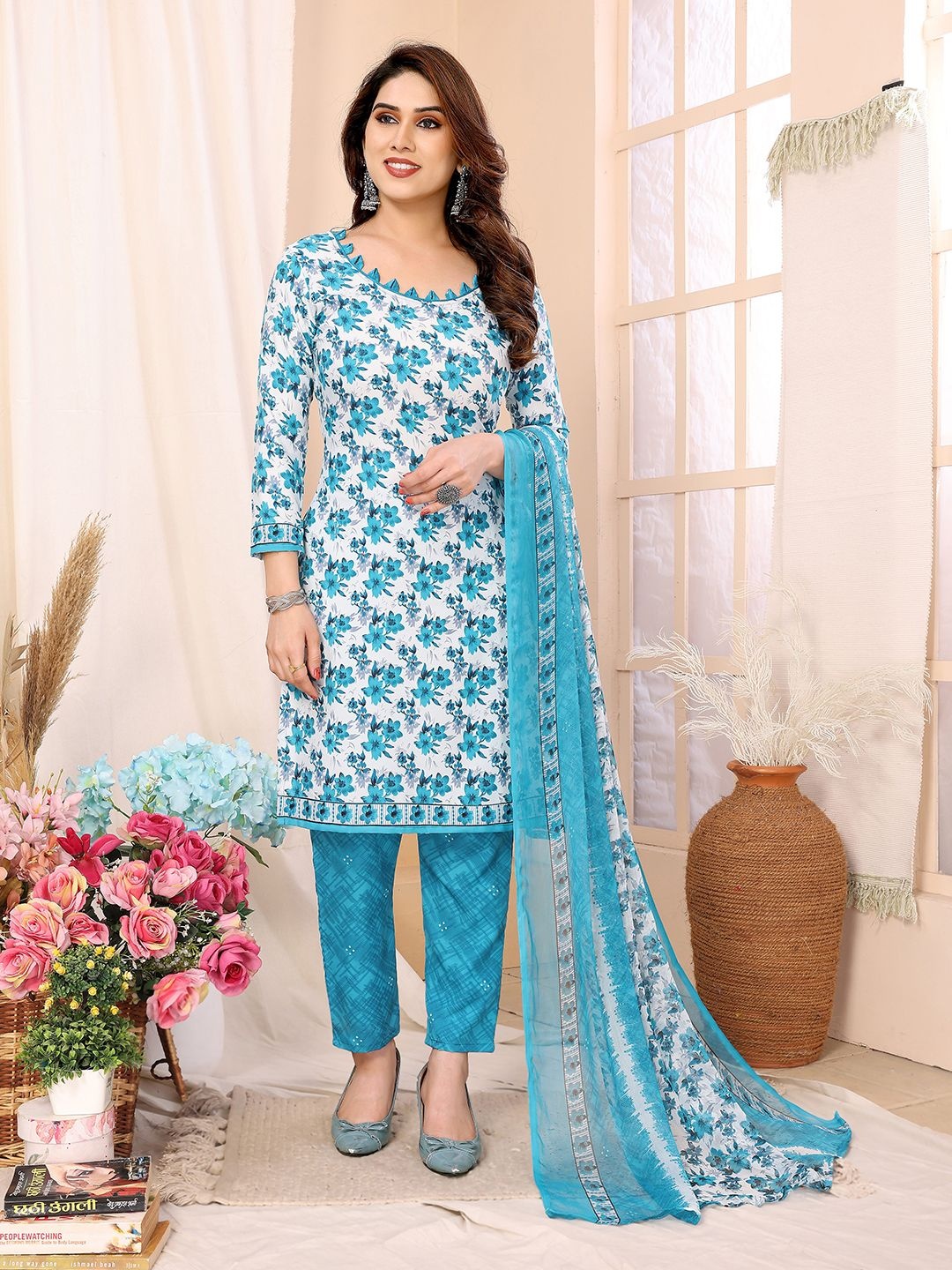 

ANAND SAREES Printed Unstitched Dress Material, Blue