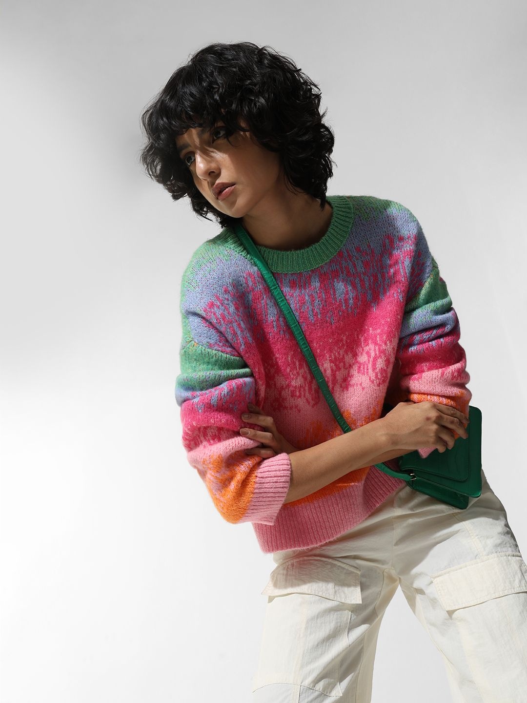 

ONLY ONLGITA LS ONECK Self Design Ribbed Pullover, Pink