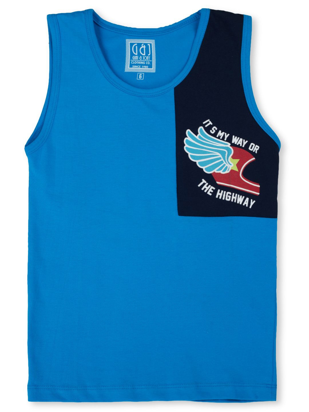 Gini and Jony Boys Typography Printed Sleeveless Cotton T-shirt, Blue