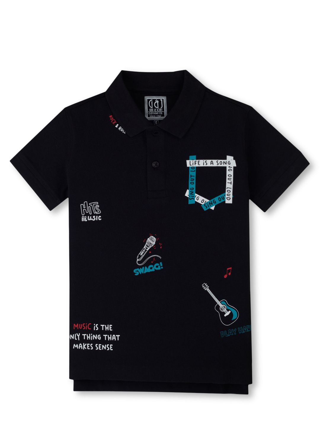

Gini and Jony Boys Typography Print Polo Collar Cotton T-shirt, Black