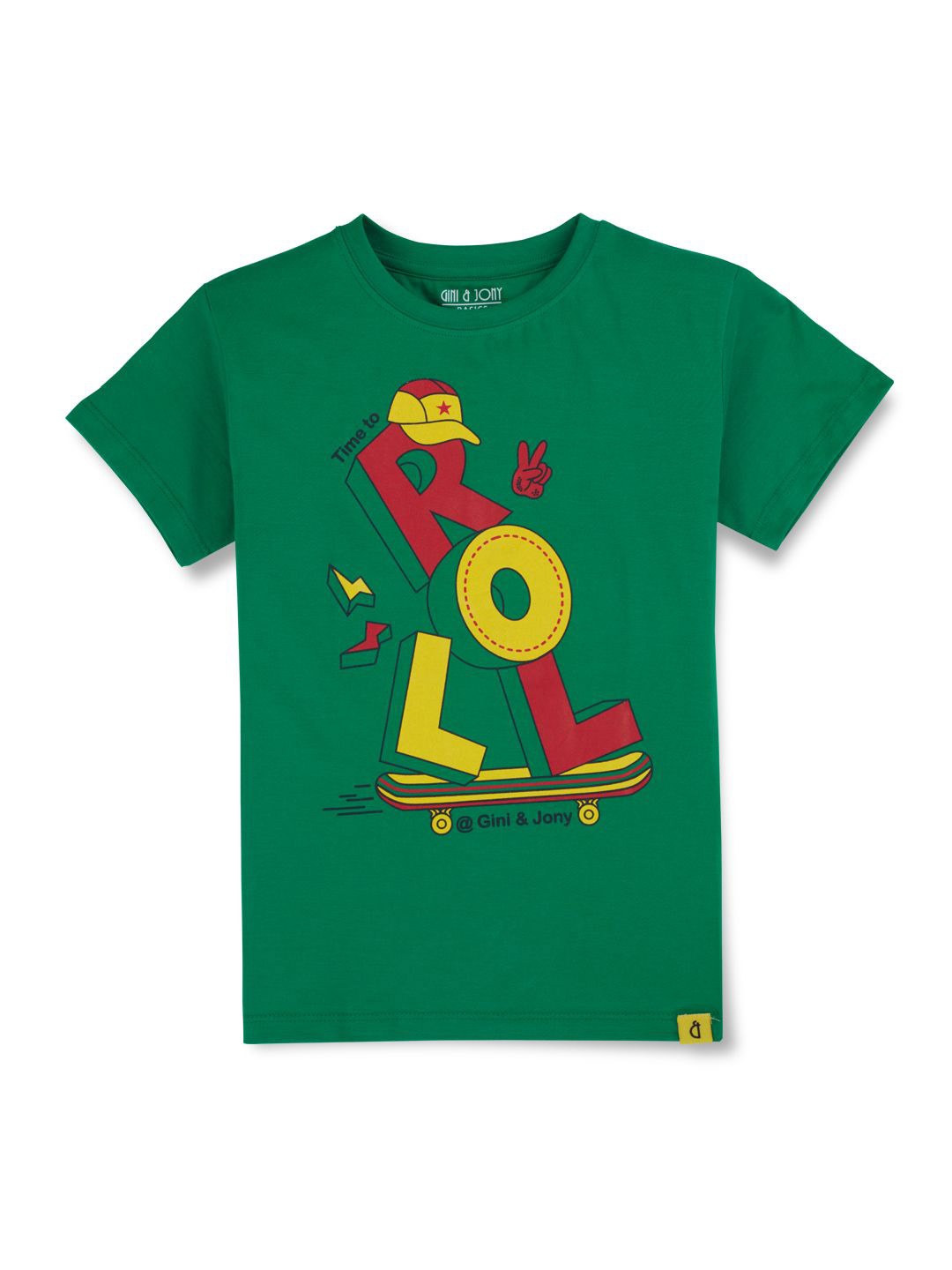 

Gini and Jony Boys Typography Printed Round Neck Cotton T-shirt, Green