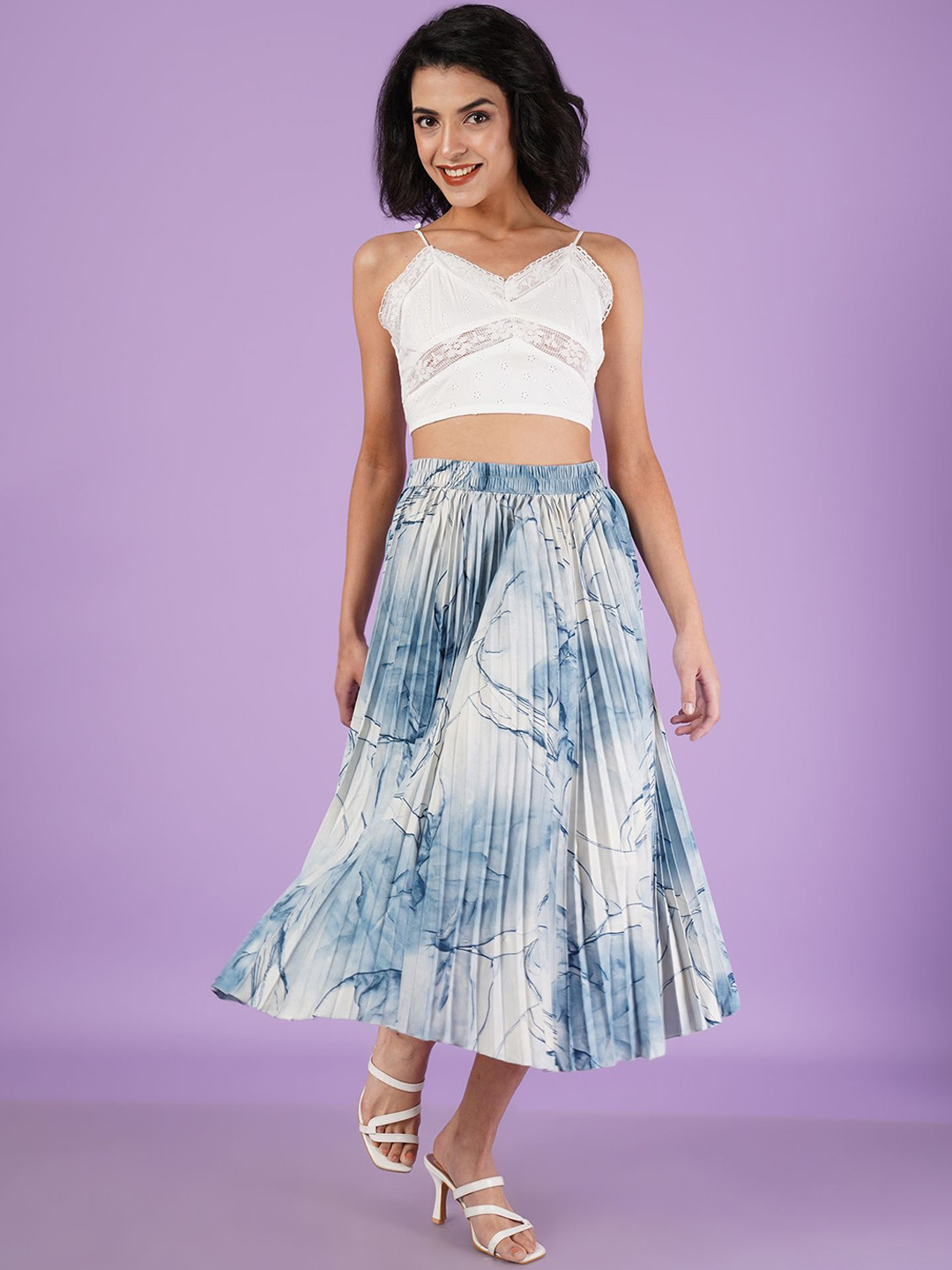 

OTABU Abstract Printed A-line Midi Skirt, Grey