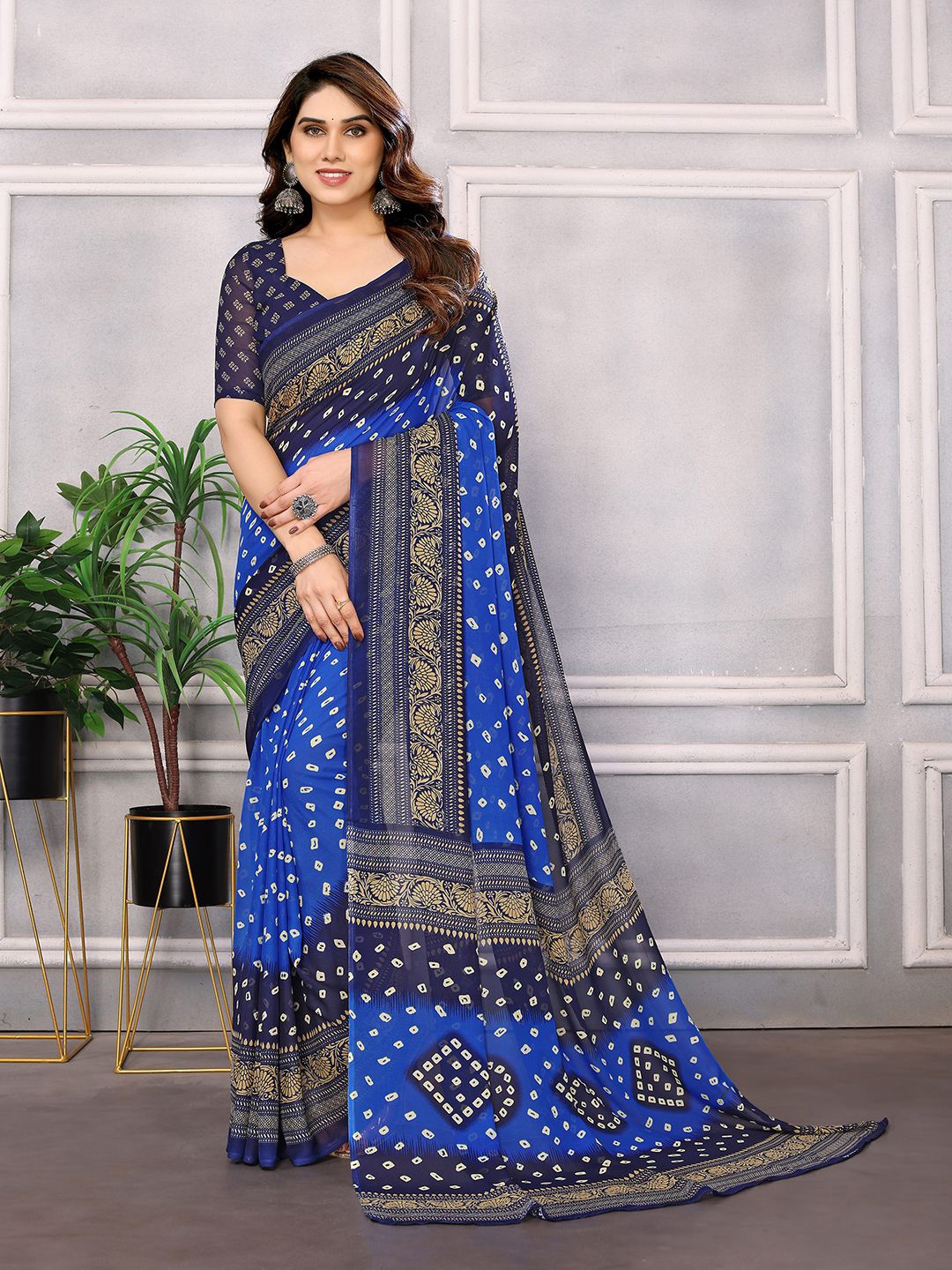 

ANAND SAREES Bandhani Ethnic Motifs Printed Saree, Blue