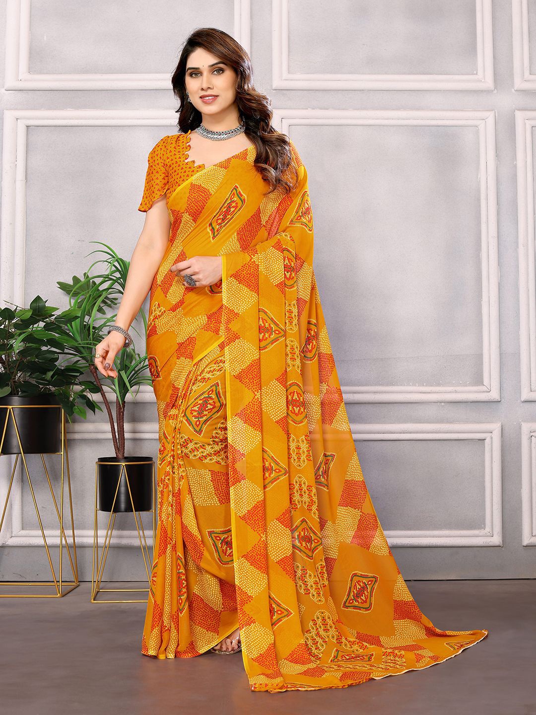 

ANAND SAREES Ethnic Printed Saree, Orange